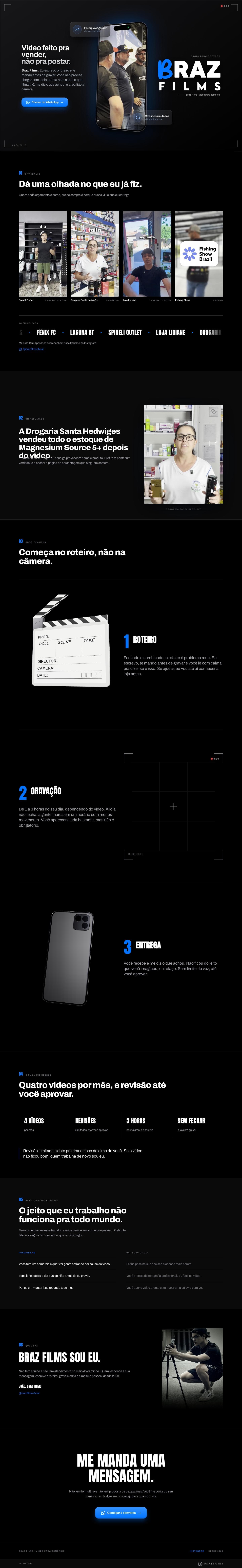 Landing page da Braz Films, na versão para computador